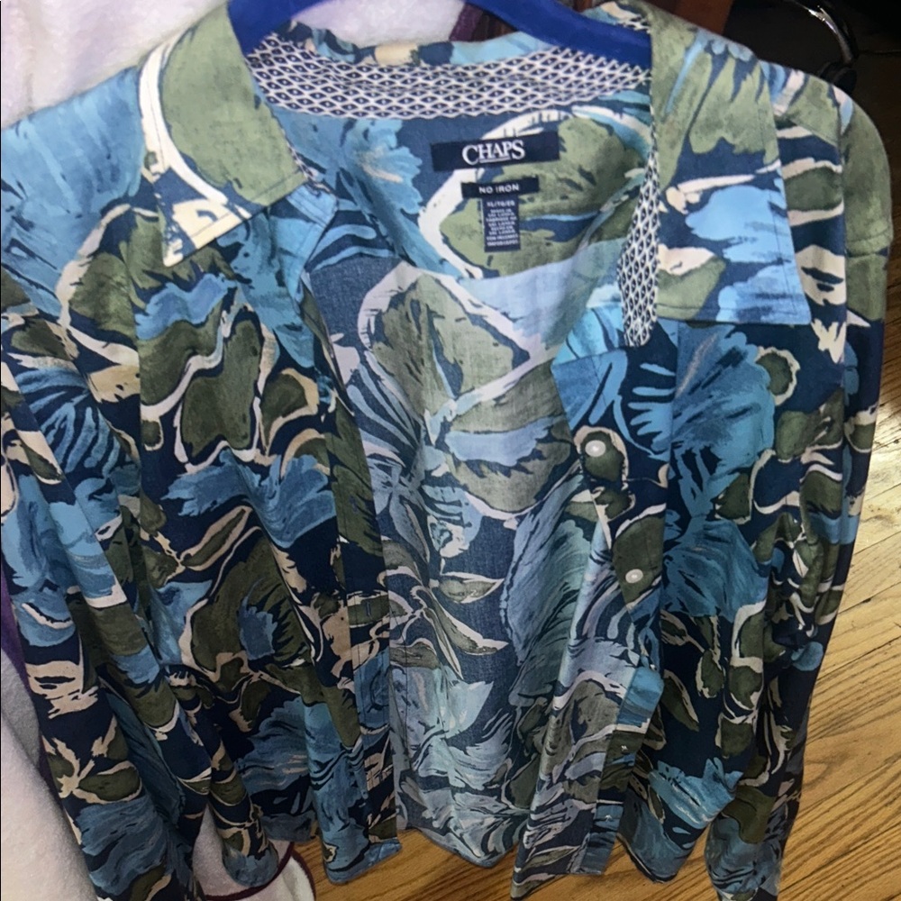 Chaps Blue and Green Floral Shirt